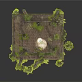 Ancient Stone Platform Ruins Featuring Weathered Columns Overgrown Plants And Lush Moss