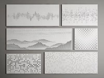 Modern Wall Decor with Various Design Panels Featuring Wave Dot and Mountain Patterns 3d model