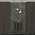 Foyer Hallway Interior With Green Marble Wall Oval Mirrors And Black Console Table