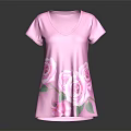 Women's Pink V Neck Short Sleeve Top With Rose Print Floral Design