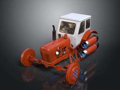 Red Tractor With White Cabin And Blue Exhaust Pipes On Black Background 3d model