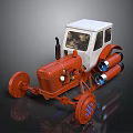 Red Tractor With White Cabin And Blue Exhaust Pipes On Black Background