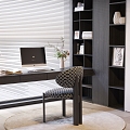 Modern desk and chair computer ornaments table lamp venetian blinds carpet 3d model