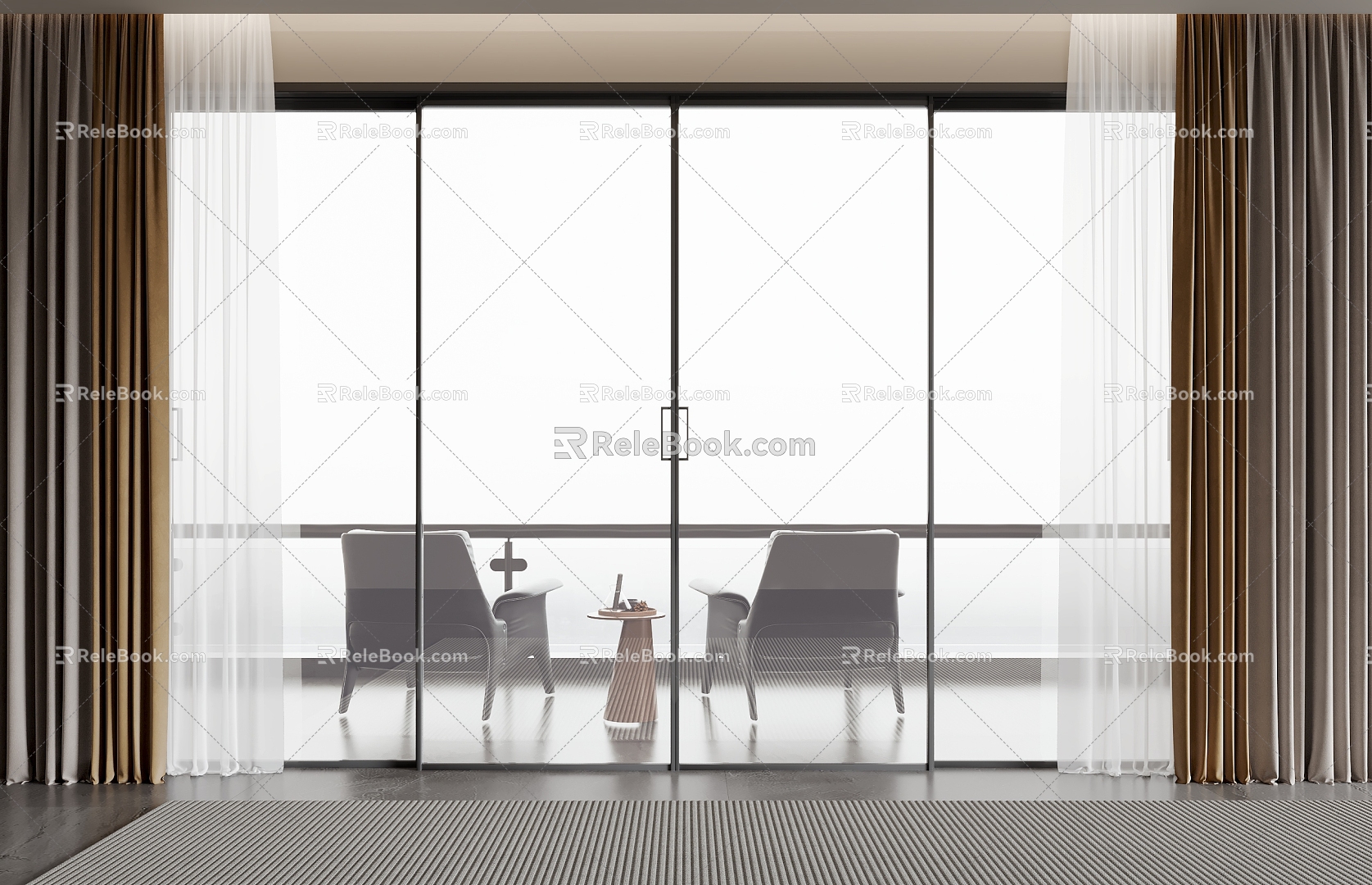 Modern sliding door glass sliding door curtain leisure chair 3d model