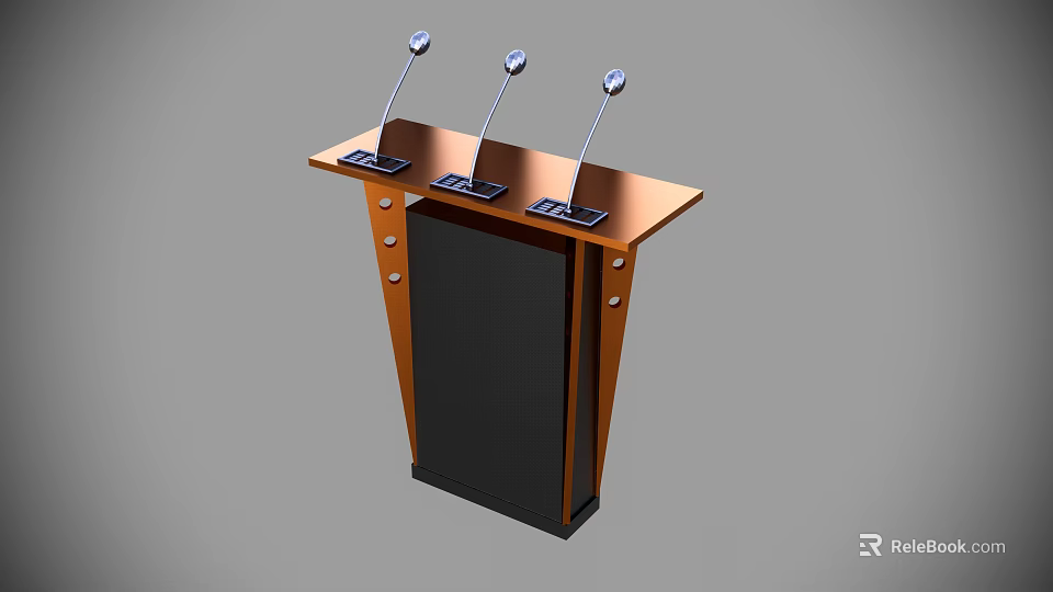 Brown Functional Desk With Three Microphones For Speech Setup And Stable Design 3d model 
