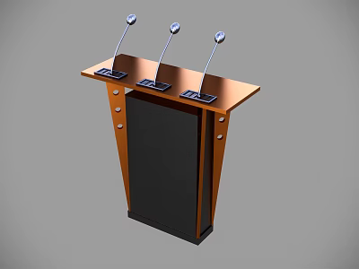 Brown Functional Desk With Three Microphones For Speech Setup And Stable Design 3d model