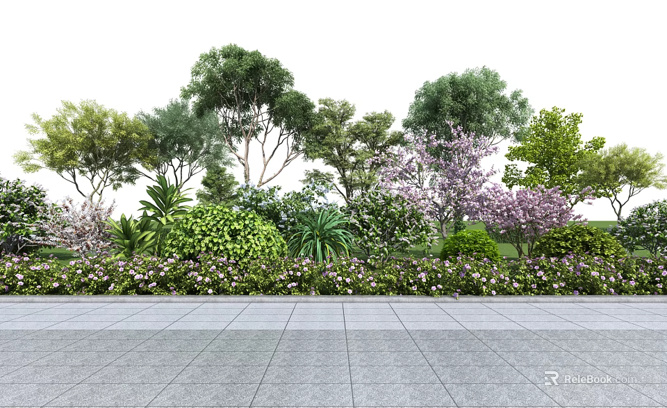 Diverse Plant Combination with Various Trees Flowering Shrubs and Green Foliage in Garden Landscape 3d model 