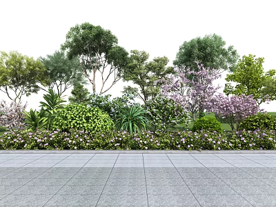 Diverse Plant Combination with Various Trees Flowering Shrubs and Green Foliage in Garden Landscape 3d model