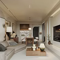Minimalist Living And Dining Room Interior With TV Wall Sofa Decorative Plants And Natural Light