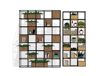 Modern Open Bookcase With Metal Frame Wooden Shelves Books Decorative Plants And Ornaments 3d model