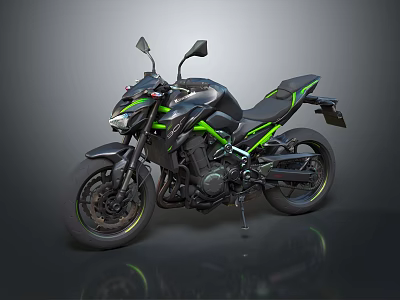 Sporty Black and Green Motorcycle with Sleek Body Design and Stylish Wheels 3d model