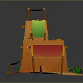 Wooden Kids Playground Structure With Green Slide Red Fabric Steps And Small Plants