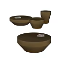 Modern Brass Round Coffee Table Set With Decorative Stone And Side Tables 3d model