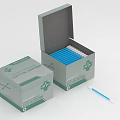 Cotton Swabs Open Box With Blue Swabs And Green Cross Symbol