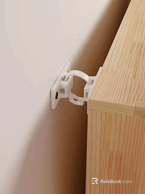 White Plastic Hook Mounted On Wall For Securing Wooden Cabinet In Room 3d model 