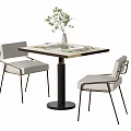 Modern Minimalist Dining Table Set With Two Chairs Vase Green Plant And Tableware 3d model