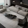 Modern Living Room Sofa Coffee Table Set With Gray Sectional And Black Glass Top Table