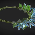 Decorative Flower Wreath With Blue Petals And Green Leaves For Hanging