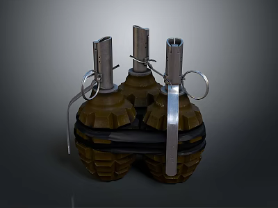 Military Weapon Hand Grenades Design With Metal Safety Pins And Textured Explosive Shells 3d model