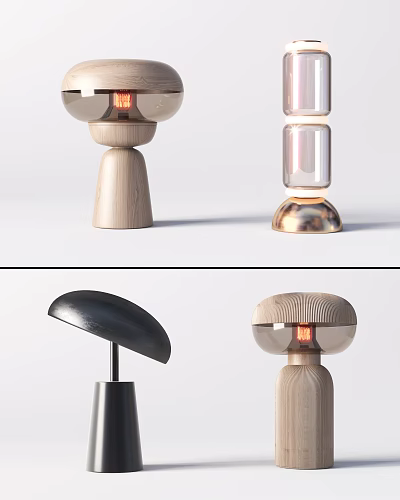 Modern Table Lamps With Wooden Bases Transparent Cubes And Black Arc Shades 3d model