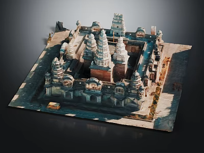 Ancient Traditional Temple Complex Model Featuring Multiple Spires Square Layout And Stone Carvings 3d model