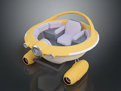 Futuristic Yellow Vehicle With Round Design Comfortable Seats Headlights And Wheels 3d model