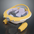 Futuristic Yellow Vehicle With Round Design Comfortable Seats Headlights And Wheels