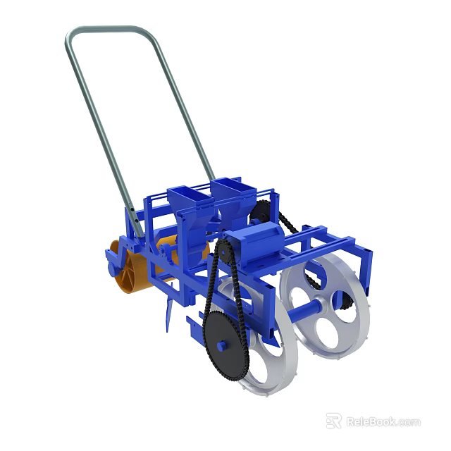 Blue Agricultural Seeder Machine With Wheels And Metal Frame Components 3d model 
