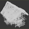 Traditional Two Story Wooden House With Thatched Roof And Wooden Balcony Staircase
