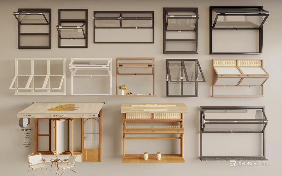 Modern Home Interior with Various Window and Storage Cabinet Designs 3d model