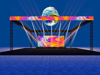 Contemporary Stage Design Featuring Colorful Globe Top Decorative Strip Large Screen And Lighting 3d model