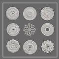 Ornate White Decorative Medallions With Various Embossed Patterns For Interior Design 3d model