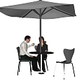 Outdoor Leisure Chairs in Stylish Outdoor Setting With Umbrella Table And People Sitting