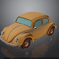 Vintage Orange Beetle Car Featuring Blue Windows And Red Wheels On Black Surface