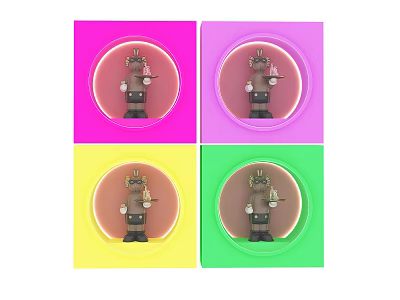 Colorful Square Frames With Small Figurine In Pink Purple Yellow Green Backgrounds 3d model