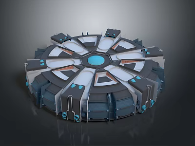 Circular Futuristic Device with Modular Components and Blue Central Hub in Modern Technological Equipment Design 3d model