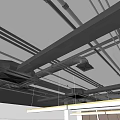 Exposed Industrial Ceiling Piping Structure With Metal Beams And Lighting Fixtures