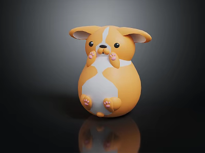 Cute Corgi Stuffed Toy With Orange White Round Body Big Ears And Paws Holding Face 3d model