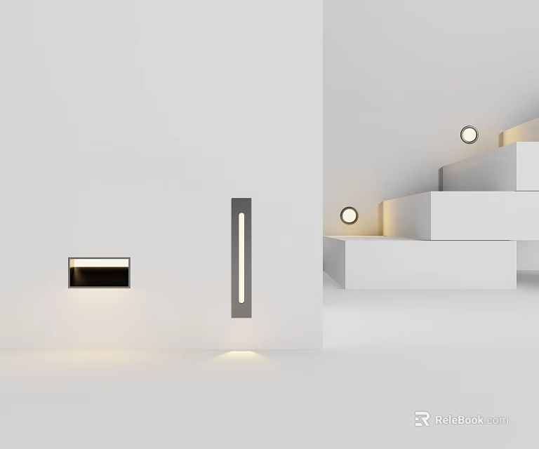 Modern Minimalist Interior Design With White Walls Stairs And Recessed Lighting 3d model 
