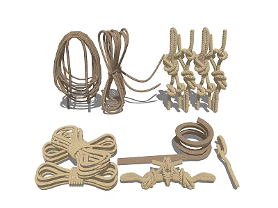 Natural Jute Rope Household Supplies Featuring Coiled Shapes And Hand Knotted Designs 3d model