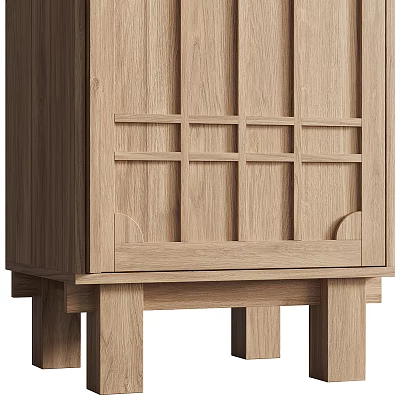 Modern Wooden Decorative Cabinet With Grid Panel Design And Natural Light Wood Finish 3d model