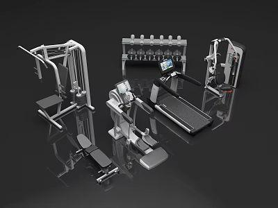 High Quality Modern Fitness Equipment Including Treadmill Dumbbell Rack And Weight Machines 3d model
