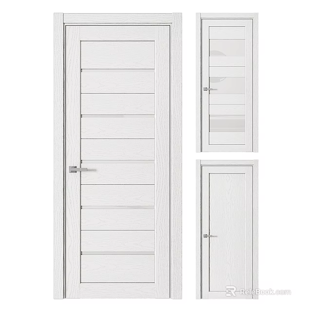 Modern Swing Door Designs With White Finish Wooden Panels And Glass Inserts 3d model 