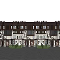 Modern Townhouse Exterior With Multi Story Design Large Windows Landscaped Lawns Stone Pathway And Lighting