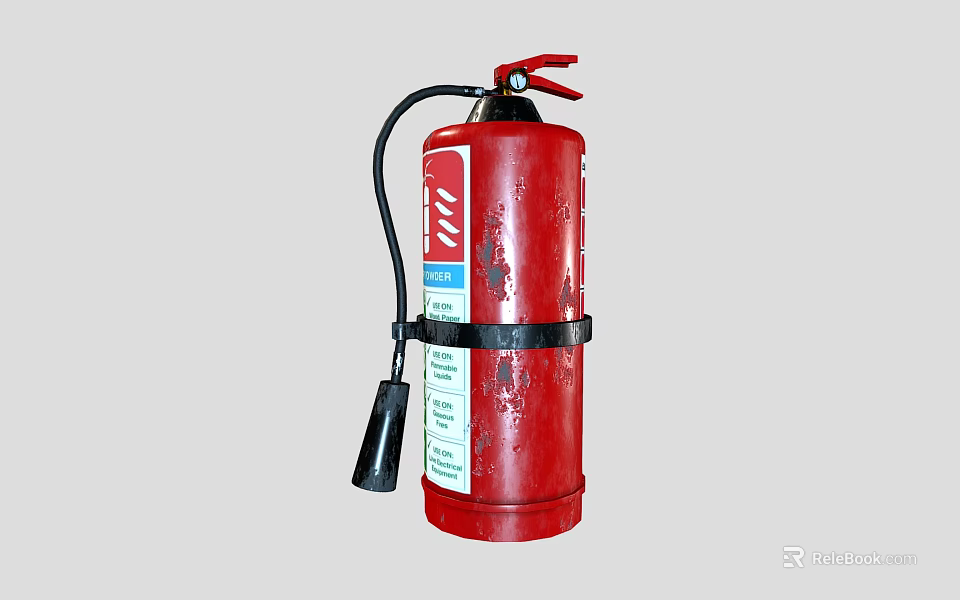 Red Fire Extinguisher As Essential Fire Safety Equipment With Black Hose And Instruction Labels 3d model 