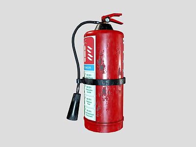 Red Fire Extinguisher As Essential Fire Safety Equipment With Black Hose And Instruction Labels 3d model