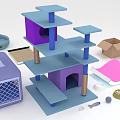 Multi Level Blue Purple Cat Tree with Scratching Pad Bed Toys and Accessories