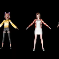 Anime Style Game and Movie Characters With Animal Ears Striped Outfits and High Heels