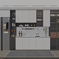 Modern Kitchen With Stylish Wine Cabinet Glass Doors White Cabinets And Marble Countertop