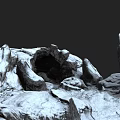 Natural Snowy Mountain Terrain Featuring Rocky Outcrops And Snow Covered Cave